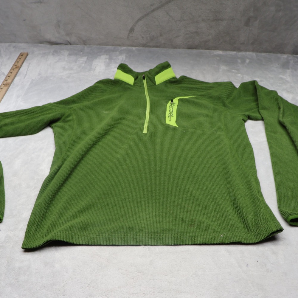 Marmot Sweatshirt Mens Medium Green Waffle Knit Fleece 1/4 Zip Midlayer Pullover